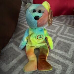 Ty Beanie Baby Peace the Bear 1996 Retired Plush Toy - RARE MADE IN INDONESIA